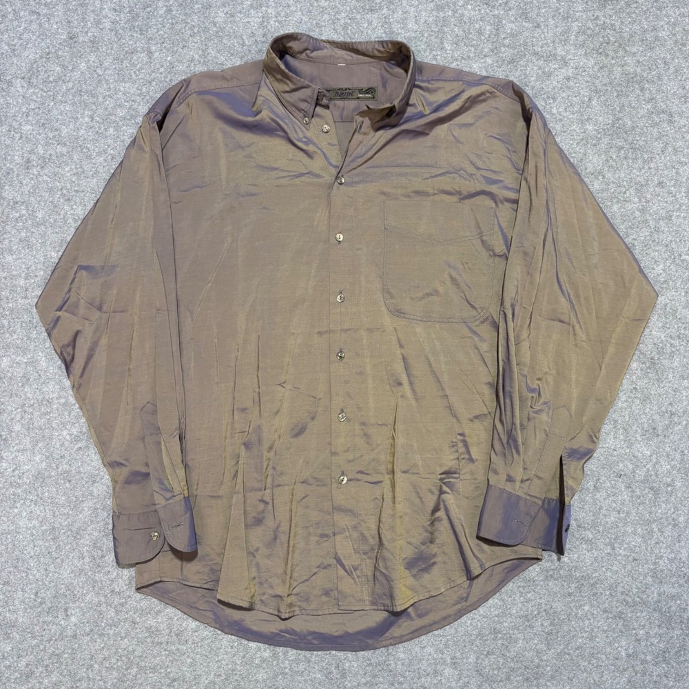 Haupt Mens Iridescent Purple Gold Button Down Shirt Long Sleeve Large